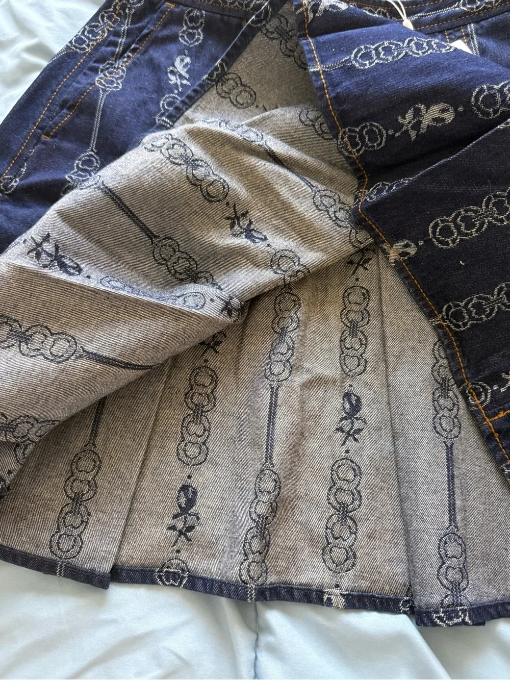 TORY BURCH Navy Printed A-Line Skirt 8